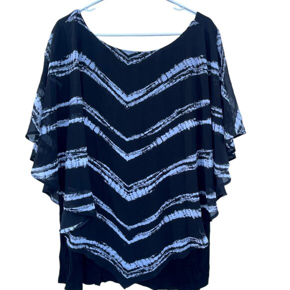 Roz & Ali Black and White Flowy Sheer Blouse 3X - Picture 9 of 10